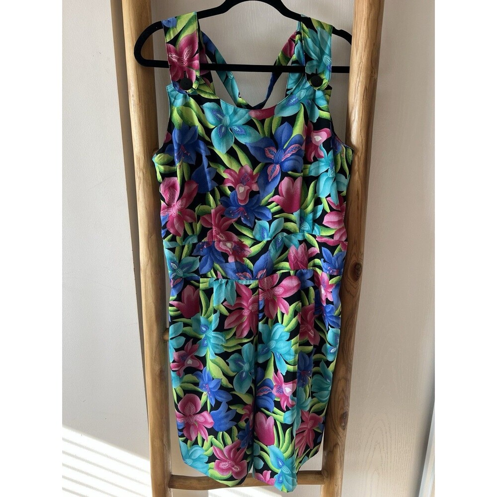 Vintage 90s Kathy Lee Collection Womens 14  Floral Scoop Neck Knee Jumpsuit